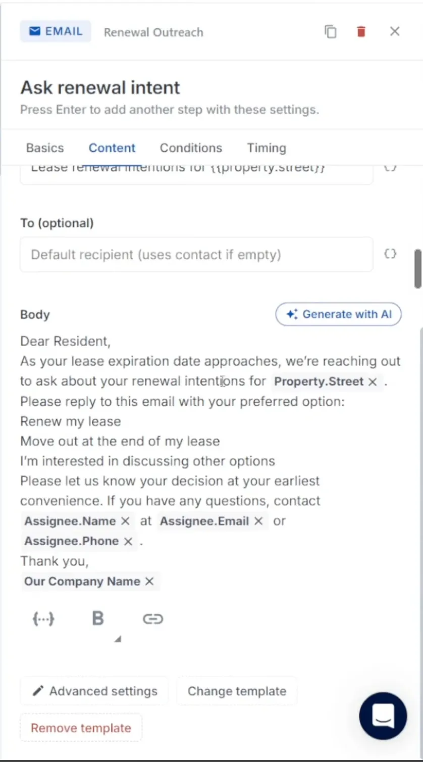 LeadSimple's AI-generated lease renewal intent email for residents