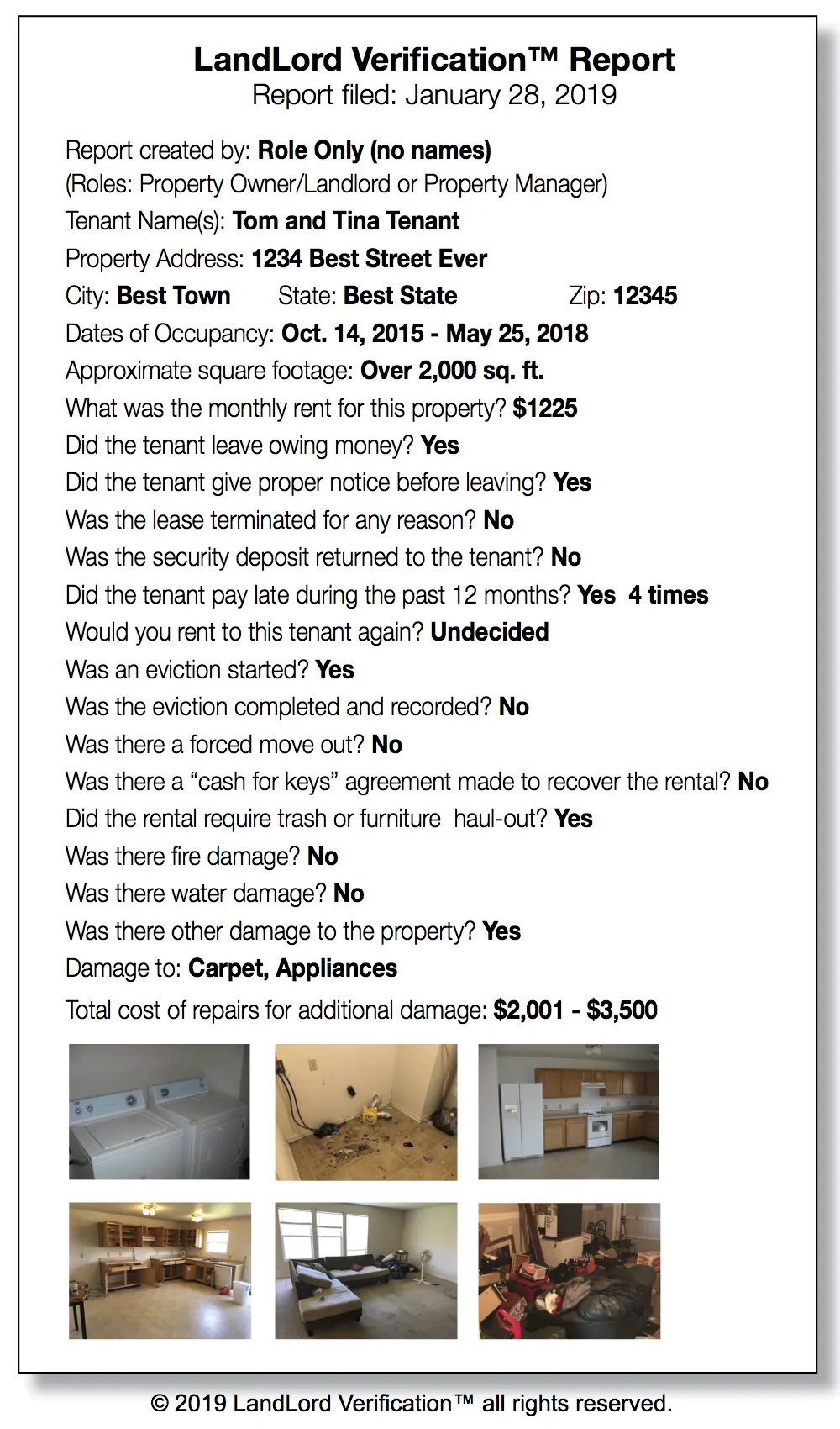 Sample LandLord Verification report