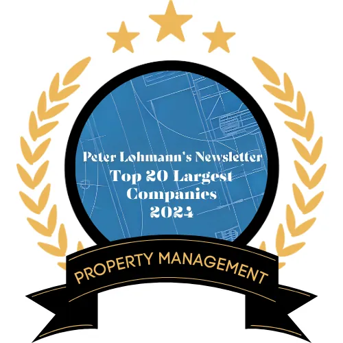 Badge reading Peter Lohmann's Newsletter Top 20 Largest Property Management Companies 2024